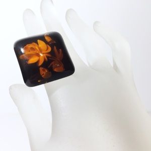 Reverse carved floral Bakelite ring